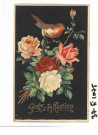 Oiseau sur un bouquet de roses.