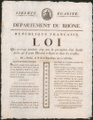 Loi qui proroge pendant cinq ans la perception d'un double droit sur le pont Morand à Lyon et dans les trailles (3 Floréal an X).