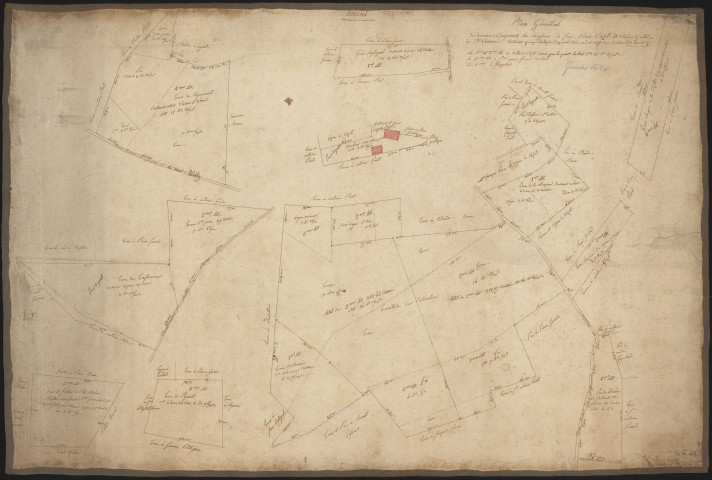 Plan géométral d'un domaine issu de la succession de Claude Cazot et Claudine Guillot (février 1826).