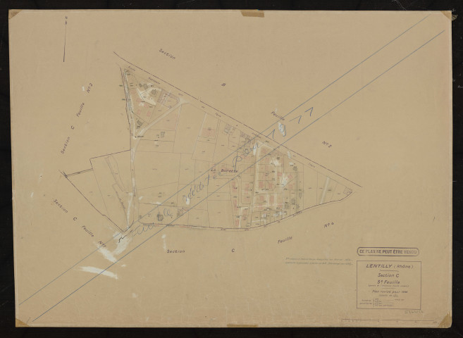 Section C 3e feuille (partie de l'ancienne feuille unique). Plan cadastral révisé pour 1936. Réédition pour 1977.