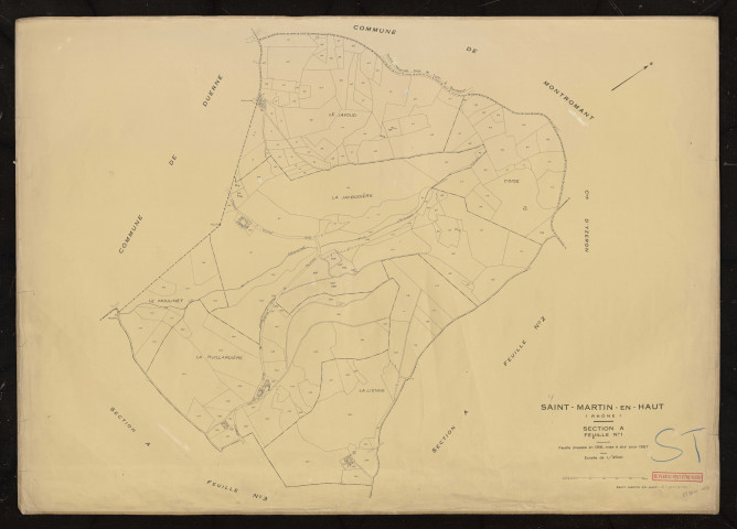 Section A feuille n°1. Feuille dressée en 1816. Mise à jour pour 1957.