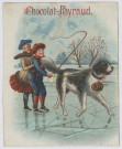 Patineurs avec un chien Saint-Bernard.