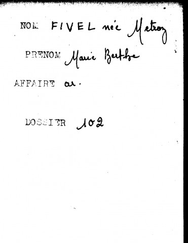 FIVEL Marie Berthe (née METROZ)