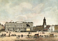 Lyon d'autrefois. Place Bellecour, statue équestre de Louis XIV et l'hôpital de la Charité.