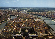 Lyon. Vue aérienne entre le Rhône et Saône de Perrache à Bellecour.