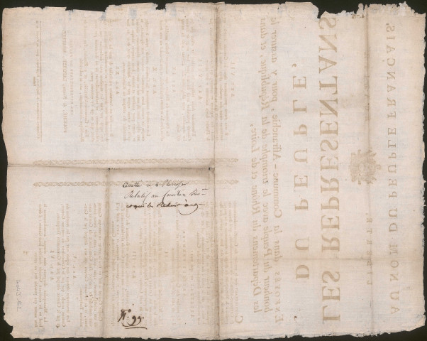 Les représentants du Peuple, envoyés dans la Commune-Affranchie, pour y assurer le bonheur du Peuple avec le triomphe de la République, dans tous les départements environnants, et près l'Armée des Alpes (1er Pluviôse An II).