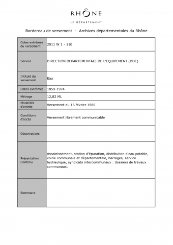 2011W - Direction départementale de l'équipement (DDE) - Eau