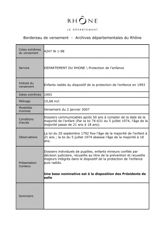 4247W - Département du Rhône - Aide sociale à l'enfance