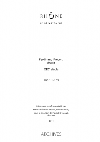 Archives de Ferdinand Frécon, érudit.