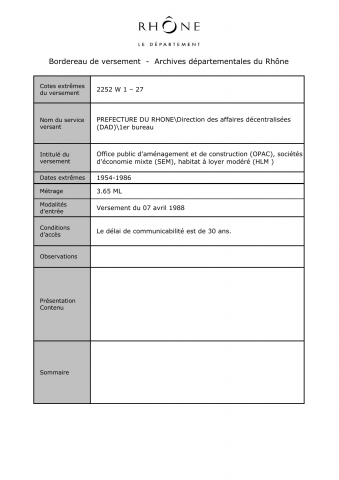 Office public d'aménagement et de construction (OPAC), sociétés d'économie mixte (SEM), habitat à loyer modéré (HLM).