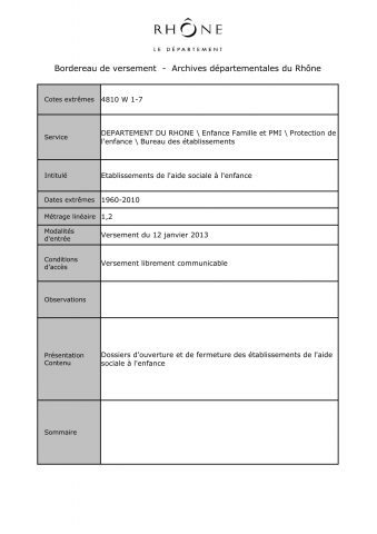 Aide sociale à l'enfance, établissements.