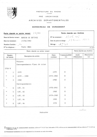 Plans de crise et affaires diverses.