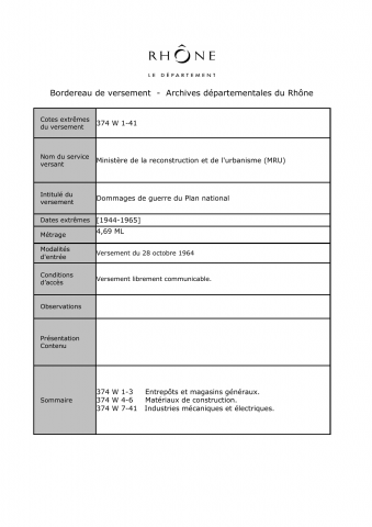 Dommages de guerre du Plan national.