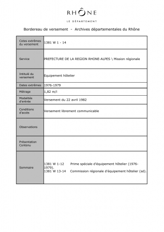 Primes spéciales d'équipement hôtelier.