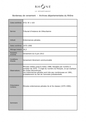 Minutes et ordonnances pénales de 4e et 5e classes.