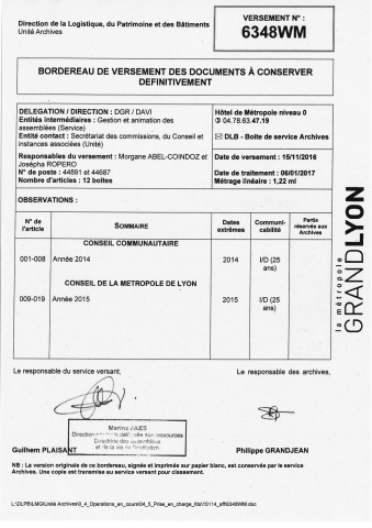Conseils communautaire et métropolitain.