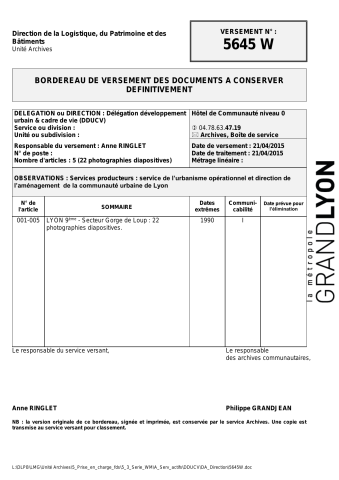 ZAC Gorge de Loup à Lyon 9ème.