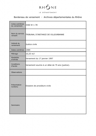 3360W - Tribunal d'instance (TI) de Villeurbanne - Justice civile