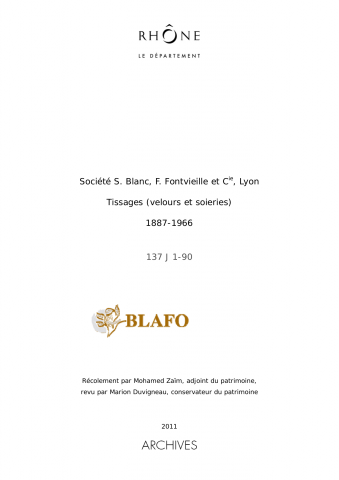 Société S. Blanc, F. Fontvieille et Cie, Tissages : velours et soieries (Lyon).