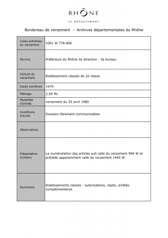 Etablissements classés de 2e classe.