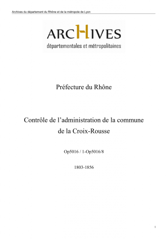 Op5016 - Préfecture du Rhône - Contrôle de l'administration de la commune de la Croix-Rousse