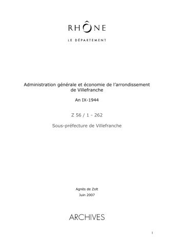 Administration générale et économie de l'arrondissement de Villefranche.