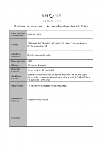 Dossiers correctionnels (tri sélectif).