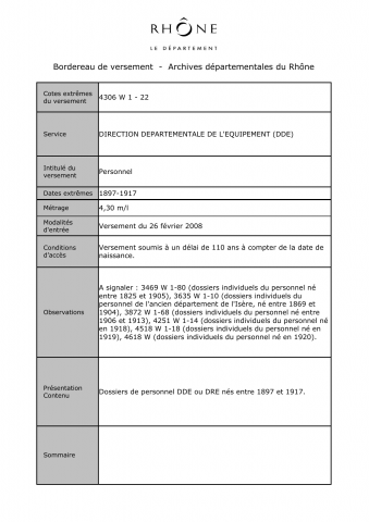 Dossiers de personnel DDE ou DRE nés entre 1897 et 1917.