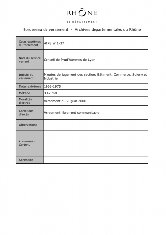 4078W - Conseil de prud'hommes de Lyon - Affaires prud'homales