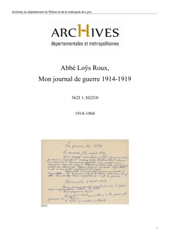 362J - Abbé Loÿs Roux, Mon journal de guerre 1914-1919