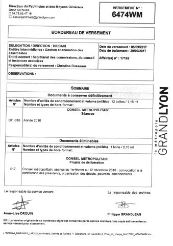 Conseil métropolitain : dossiers de séance.