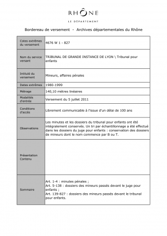 Mineurs, affaires pénales.