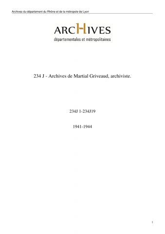 Archives de Martial Griveaud, archiviste. Cours de préparation à l'École des chartes.