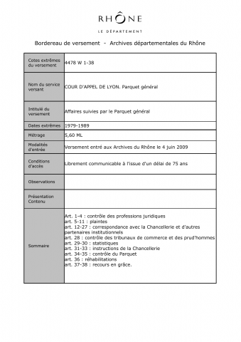 Dossiers du Parquet général.
