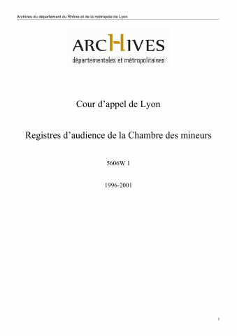 5606W - Cour d'appel de Lyon - Registres d'audience de la Chambre des mineurs