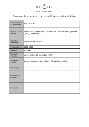 Recensement militaire des classes 1985 et 1986.