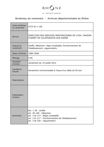 4733W - Direction interrégionale des services pénitentiaires (DISP) de Lyon - Maison d'arrêt de Villefranche-sur-Saône