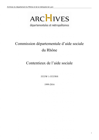 5533W - Commission départementale d'aide sociale (CDAS) du Rhône - Contentieux de l'aide sociale