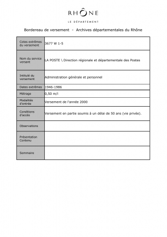 Administration générale et personnel de la Poste.