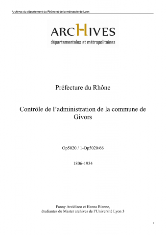 Op5020 - Préfecture du Rhône - Contrôle de l'administration de la commune de Givors