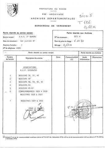 Associations reconnues d'utilité publique (RUP) dissoutes.