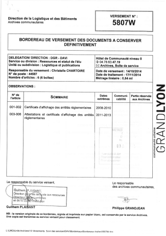 Décisions du Président : certificats d'affichage des arrêtés réglementaires.