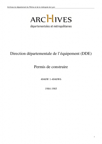 4046W - Direction départementale de l'équipement (DDE) - Permis de construire