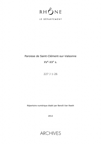 Paroisse de Saint-Clément-sur-Valsonne.