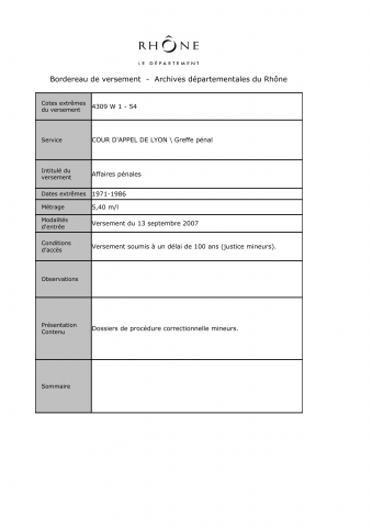 Dossiers de procédure correctionnelle mineurs.