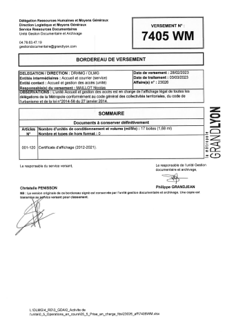 Actes communautaires et métropolitains, affichage légal.