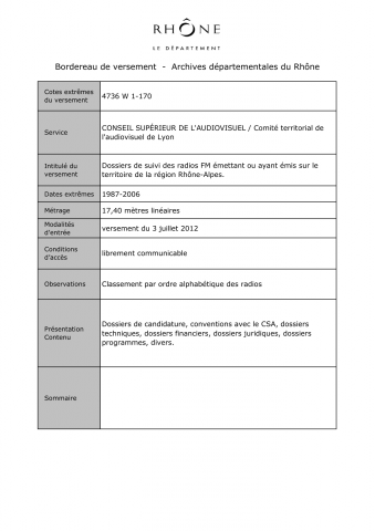 4736W - Conseil supérieur de l'audiovisuel (CSA) - Audiovisuel, contrôle et suivi des opérateurs radios autorisés en région Rhône-Alpes