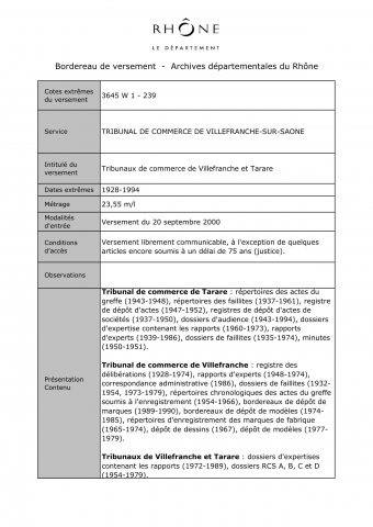 Tribunaux de commerce de Villefranche et Tarare.