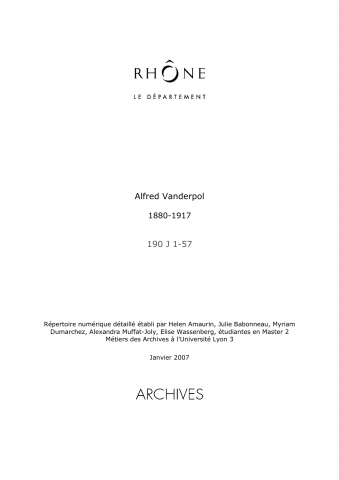 Archives d'Alfred Vanderpol, érudit.