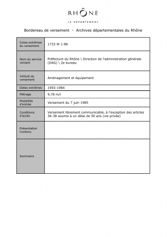 Aménagement et équipement.